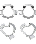 H7 LED Headlight Bulb Adapter Kit, 2 Pairs, Rock Solid Metal Base Holder Socket Retainer shown in silver metal
