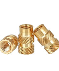 Brass Insert Nuts Set 1/4 20 UNC Hot Melt Knurled Thread Copper Nuts displayed close-up for 3D printer use