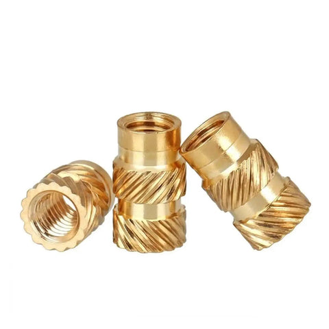 Brass Insert Nuts Set 1/4 20 UNC Hot Melt Knurled Thread Copper Nuts displayed close-up for 3D printer use