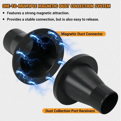 One-to-multiple magnetic dust collection connector for 4 Inch And 2.5 Inch Magnetic Dust Collection Fittings Starter Kit.