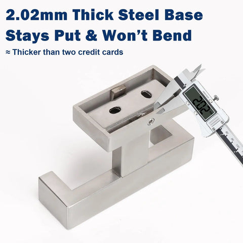 Double Towel Hook Set In Brushed Nickel Built Tough SUS304 Stainless Steel with 2.02mm thick base measured by caliper.