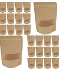 Kraft Paper Stand Up Pouches With Clear Window Pack Of 50 Reusable Sealable Bags For Food Packaging And Pantry Organization Great For Tea Coffee