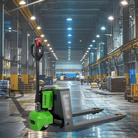 Top Tier Electric Pallet Jack With Big 3300 Lb Load And Long Run Lithium Battery For Smooth Forklift Style Lifting and hauling In Warehouse.
