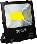 JUDYSSY Security Lights Outdoor Flood Light Led Wall Lamp Floodlight Exterior, 200W LED, black rectangular design with yellow light.