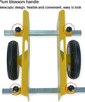 Heavy Duty Panel Dolly Cart With Adjustable Drywall Mover Design Smooth Eight Inch Rollers, showing telescopic handle and wheels.