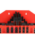 58 Piece T Slot Clamp Kit Hardened Press Plate Set For Lathe And Milling Machines M10 on red wall-mounted storage