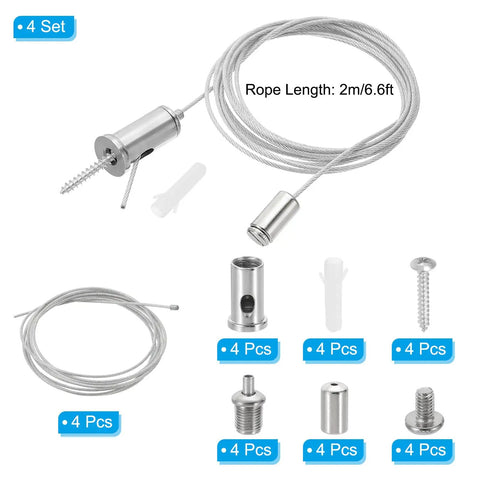 Ceiling Hanging Wire Cable Kit 2m 6.6ft 4 Pack Adjustable Light Suspension Kit For Pendant Lights Panel Mounts Chrome Finish