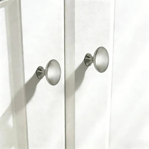 Five Pack Round Cabinet Knobs With Brushed Nickel Finish, Single Hole Drawer Pulls on glass cabinet doors