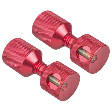 Awesome 4Pcs Two Hole Aluminum Flange Alignment Pins With Built-In Bubble Level For Rock Solid Stable Mechanical Flange Assembly And Install Work Red Black, two red aluminum pins with bubble levels.