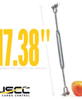 Heavy Duty Jaw And Jaw Turnbuckles Three Eighth By Six Inch 60 Pack Working Load Limit 1200 Pounds Hot Dipped Galvanized Steel shown with apple for size reference.