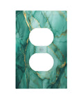 Turquoise And Gold Gemstone Marble Texture Switch Plate One Gang Duplex Outlet Cover, single gang decor for wall use.