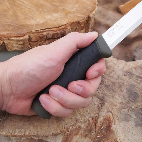 Hand grip of Companion Carbon Steel Fixed Blade Knife With Sheath 4.1 Inch Blade Military Green for camping and hunting