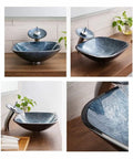 Slick Square Tempered Glass Vessel Sink For Modern Bathroom Vanity Countertops, 12mm thick with smooth waterfall flow.