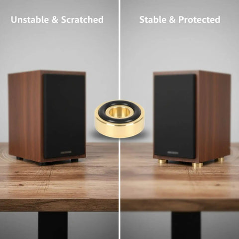 Comparison of speaker stability with 4 Brass Cutting Board Feet With Nonslip Pads And Silicone Rubber Bases For Speaker Amplifiers