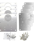 Rock Solid Stainless Steel Cabinet Hinge Repair Plates With Mounting Screws To Kick Rotted Wood Hinges And Fix Wobbly Kitchen Cupboards Quick No Sweat Upgrade set with various steel brackets and screws.