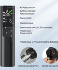 Electric Ball Pump With No Fuss Inflation And Deflation, displaying controls, LED screen, and needle storage hole, for quick inflate and deflate.