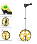 Pro Grade Digital Measuring Wheels Two Pack Featuring Bright Backlit Lcd Panel And Collapsible Telescopic Handle For No Sweat Property Layout Or Lawn Surveying Tasks Week After Week, showing detailed wheel and display.