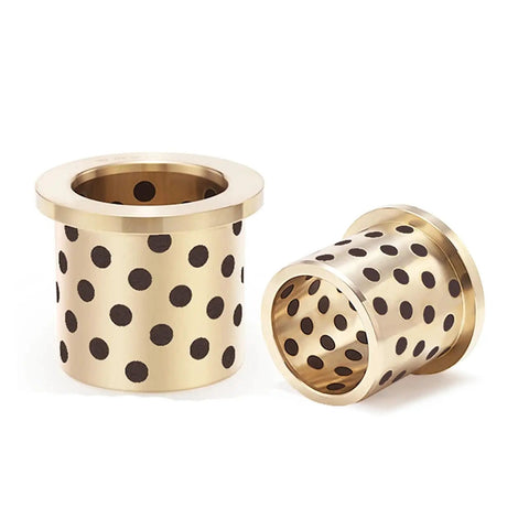 Shop Grade Built Heavy Duty Flanged Bronze Bushing With Solid Graphite Core For Rock Solid Performance And Zero Grease Hassle 5 Pack Precision Oilless Bearing Sleeve for garage and auto repair jobs, showcasing flanged design.