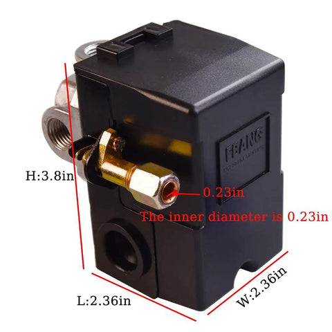 Heavy Duty Air Compressor Pressure Switch 95-125 PSI with unloader, 4 port 1/4 inch female, black alloy and plastic construction