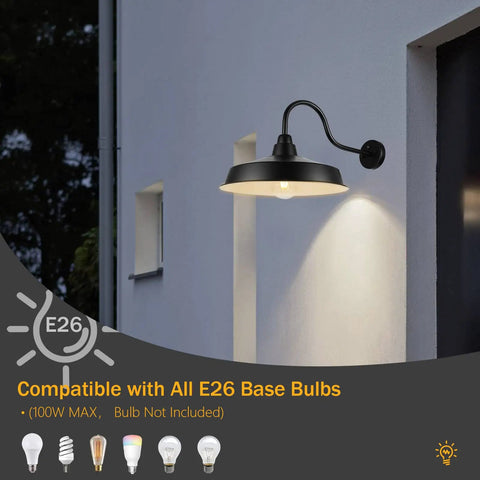 Dusk To Dawn Outdoor Barn Light 16 Inch Dome Exterior Wall Mount Fixture Black 1 Pack Industrial Farmhouse Sconce For House Shop Porch Garage With Energy Efficient Sensor And Weather Resistant Finish
