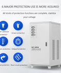 Built Tough Heavy Duty Voltage Stabilizer 220V Single Phase Pure Copper Coil Surge Protection Power Conditioner 5000W with 6 protection features.