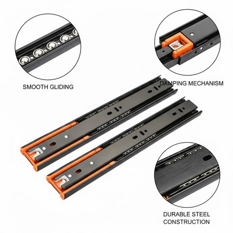 Soft Close Drawer Slides With Buffer Mechanism, Pro Grade Cold Rolled Steel Ball Bearing Glides for Cabinets, 1.77 Inch Replacement