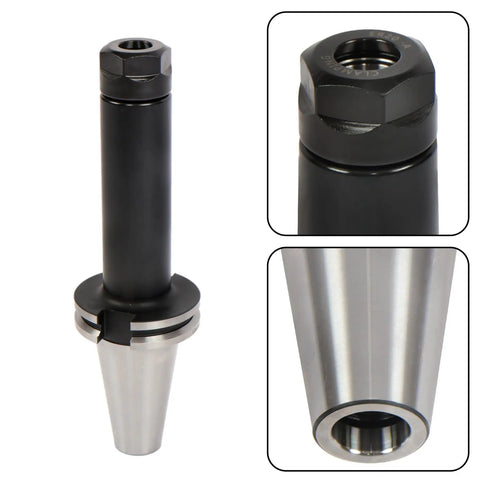 Durable 2 Piece Cat40 Er20 Collet Chuck Set Featuring 6 Inch Tool Holders Built With High Strength Iron And Heat Treatment For Serious Machining Jobs That Need Heavy Duty Performance And Reliability On The Job, showing the collet chuck.