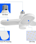 LED Garage Ceiling Light With E26 Base And 3 Flexible Panels, 5000K Daylight, 30W, 3500 Lumens, highlighting E26 base and PC housing