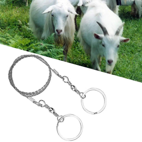 Beefy Stainless Steel Portable Wire Saw For Outdoor Wood Cutting with goats in background