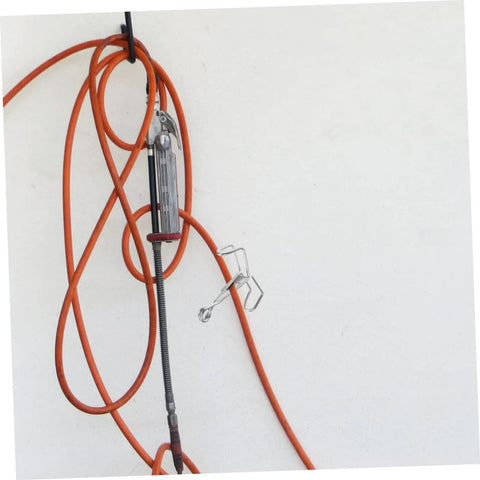 Hanging orange tubing with a metal lab clamp, part of Set Of 10 Dope Lab Clamps For Water Flow Control And Test Tube Tubing Clips