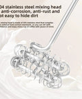Close-up of stainless steel mixing head of USB Rechargeable Milk Frother Handheld 3 Speed Electric Wand With Digital Display