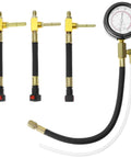 QWORK fuel pressure test kit with dual-scale gauge (0-7 bar/0-100 psi) and three brass adapters