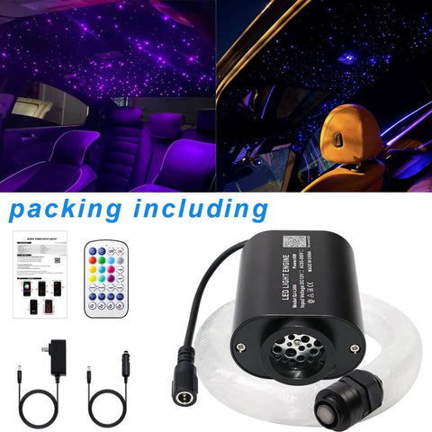 Mini 6W Starlight Headliner Kit With Twinkle and Sound Activated Fiber Optic Lights, remote, cables, car ceiling installation