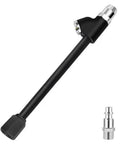 Heavy Duty Dual Head Tire Air Chuck With One Quarter Inch FNPT Extended Reach and quick plug, rugged black steel body.