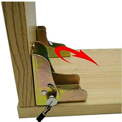 No Nonsense Folding Hinge Table Leg Extender Kit, Heavy Duty galvanized steel bracket with spring lock mechanism.