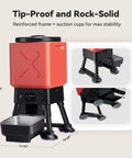 Top Tier Automatic Dog Feeder For Large Breeds With 14 Liter Capacity And Anti Blockage Design Timed Kibble Dispenser Includes Stainless Steel Bowl Plus Dual Power Supply So You Can Chill Out While Your Pupper Gets Fed Daily, red feeder with reinforced frame and suction cups.