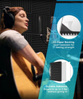 48 Pack Peel And Stick Acoustic Foam Wall Tiles, High Density Sound Absorbing Pads To Banish Echo, Fire Rated Noise Dampening Panels For Recording Studio Or Man Cave, Self Adhesive Black Squares, 12 By 12 By 1 Inch display in a vocal booth with singer and guitar.