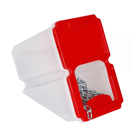 Heavy Duty Proof Coil Chain Grade 30 One Quarter Inch By One Hundred Forty One Feet Electro Galvanized In Square Pail in a white container with red lid