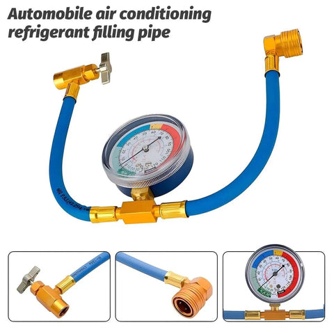 R134A Car Air Conditioning Refrigerant Charge Hose Kit With Gauge And Half Inch Dispensing Valve Aluminum Charging Hose