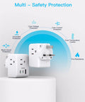 Six In One UK Travel Plug Adapter With Three Outlets And Three USB Ports Two USB C Ports Fast Charge for multiple protections