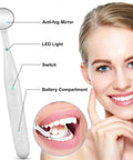 Bright LED Dental Mirror For At Home Checkup With Anti Fog Shield, Mouth Inspection Tool, Battery Powered With 3 LR44 Cells, Ultra Clear View For Teeth And Gums, Ideal For Daily Oral Health Care, white handheld mirror