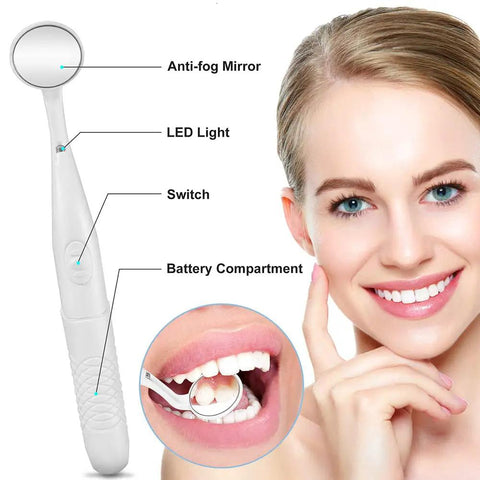 Bright LED Dental Mirror For At Home Checkup With Anti Fog Shield, Mouth Inspection Tool, Battery Powered With 3 LR44 Cells, Ultra Clear View For Teeth And Gums, Ideal For Daily Oral Health Care, white handheld mirror