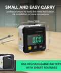 Dead Accurate Digital Angle Finder Measuring Tool With Heavy Duty Magnetic Back And Large Lcd Numbers For Woodworking Metalworking And Masonry Diy Builds on a wooden surface.