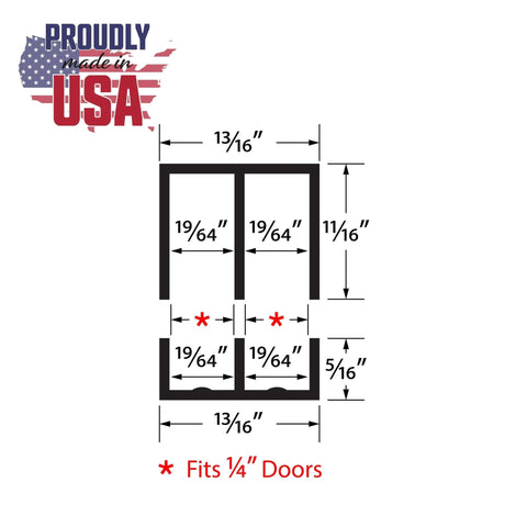 Diagram of One Quarter Inch Panel Sliding Door Track Kit 48 Inch Black Plastic Upper And Lower Set USA Made Pack Of 2 sizes shown.