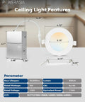 Premium Real Deal 4 Inch Led Recessed Lights 20 Pack Dimmable Wafer Canless Ceiling Fixtures With 5CcT Switchable Color Temp showing light specs and dimensions.