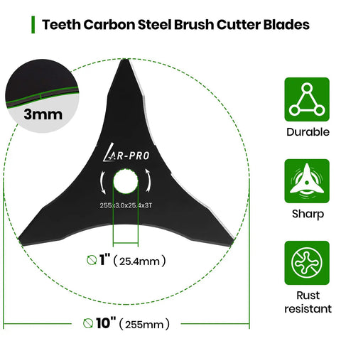 Two Pack 10 Inch 3 Tooth Carbon Steel Brush Cutter Blades With Washers For 20mm Or 25.4mm Arbor Compatible With Husqvarna Stihl Ego