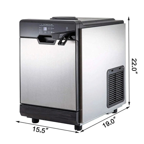 Countertop Ice Cube Maker Machine, Stainless Steel And Food Grade Abs, Portable Automatic Quick Freeze Unit For Home Bar showing dimensions.