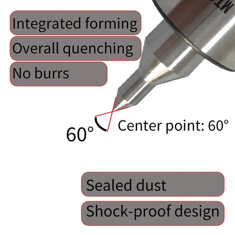 Close-up of MT3 Live Center Long Nose for Lathe Tailstock Medium Duty 60 Degree Point Triple Bearing with accuracy 0.000197 inch