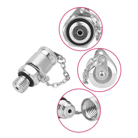 Oumefar 63MPa/630BAR hydraulic test coupling with G3/8 thread; metal body, cap and safety chain
