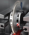 Close-up of heavy duty portable wire stripping tool mechanism, showcasing stainless steel blade for scrap copper recycling.